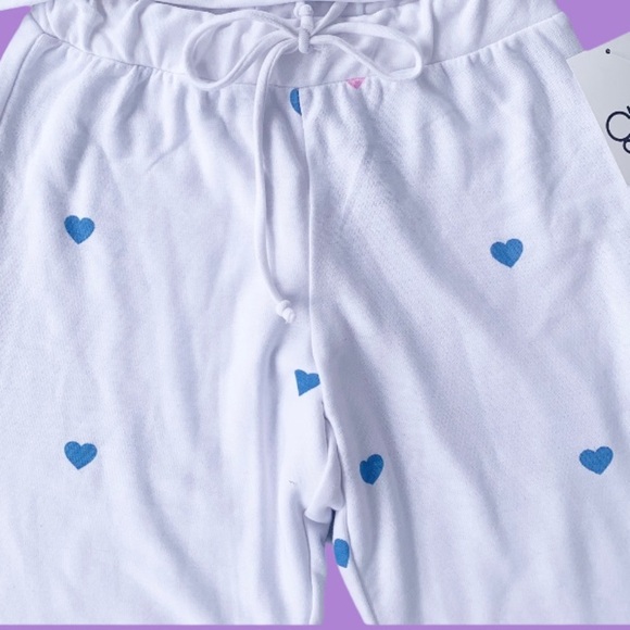 Chaser White Joggers Lounge Pants Tiny Hearts New - Picture 3 of 6
